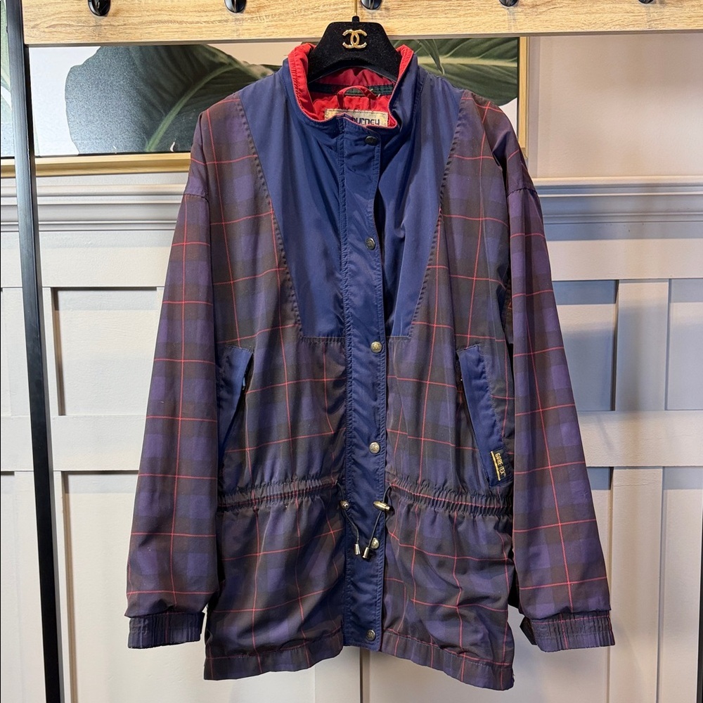 Vintage Tourney Gore-Tex Golf Jacket Ladies Large Tartan Plaid Water Windproof L